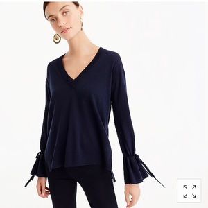 J Crew Merino Wool Drawstring V Neck Sweater